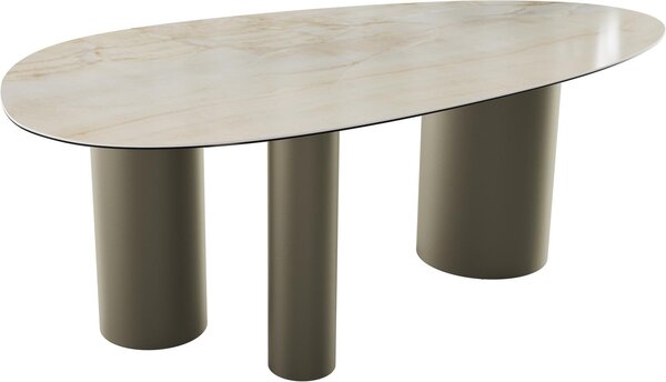DELIFE Jídelní stůl Edge oválný 220x120 keramika Iris FMG Onice Oro Troa kov efektová úprava titan