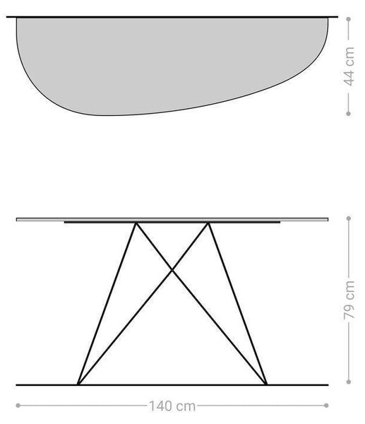 DELIFE Konzolový stůl Edge oválný 140×40 cm keramika beton šedá Velio kov černá