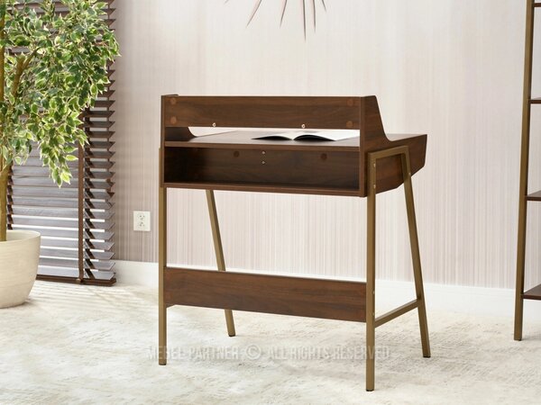 Minimalistický psací stůl RENO - ořech / zlatý