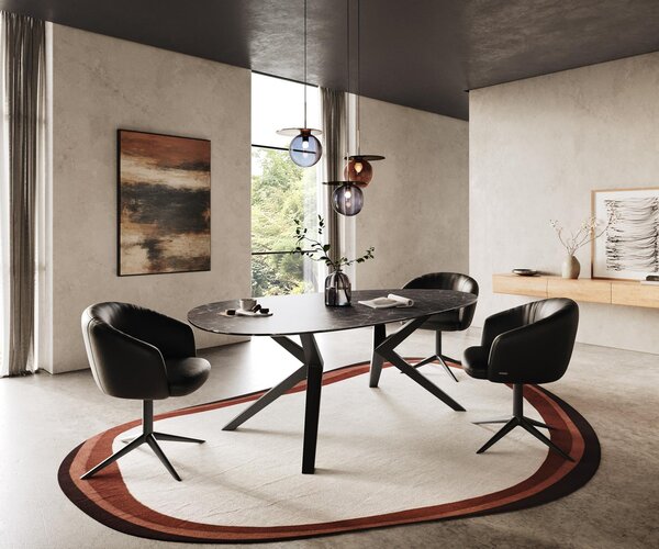 DELIFE Jídelní stůl Edge oválný 220x120 keramika Laminam® Nero Greco antracit Zenthara hranatý kov černá