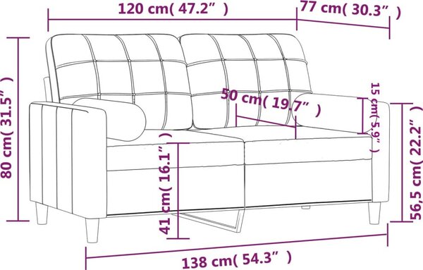 VidaXL 2místná pohovka s polštáři 120 cm textil [3200781] Barva: světle šedá
