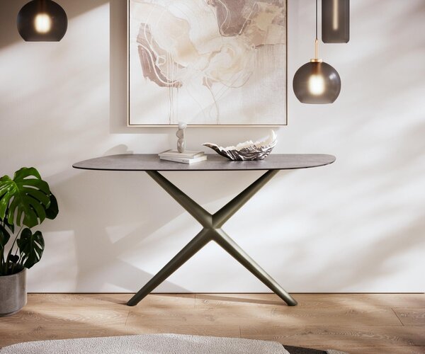 DELIFE Konzolový stůl Edge organický 140×40 cm keramika beton šedá Estelo kov titanová barva