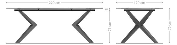 DELIFE Jídelní stůl Edge oválný 220x120 keramika Laminam® Nero Greco antracit Zenthara hranatý kov černá