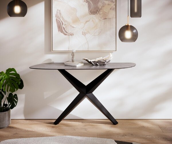 DELIFE Konzolový stůl Edge organický 140×40 cm keramika beton šedá Zentharo kov černá