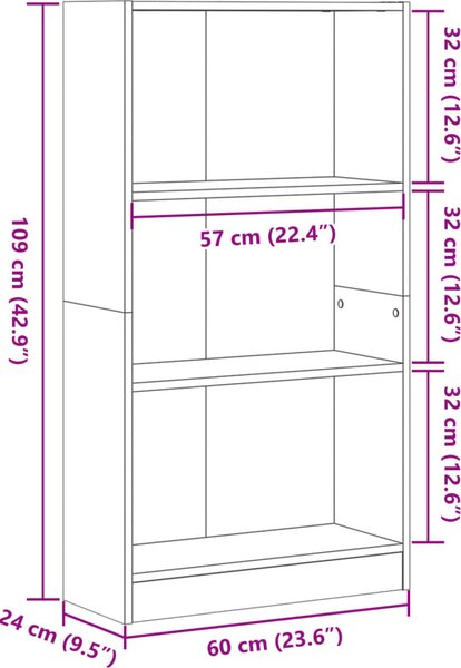 VidaXL Knihovna 60 x 24 x 109 cm, dřevěné [857808] Barva: dub sonoma