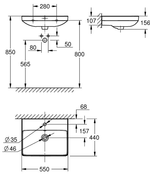 Grohe Euro Ceramic umyvadlo 55x44 cm obdélníkový klasický bílá lesk 102430SH00