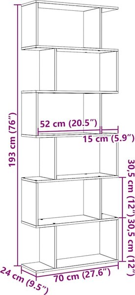 VidaXL Knihovna/dělící stěna 6patrová 70x24x193 cm kompozit [858092] Barva: kouřový dub