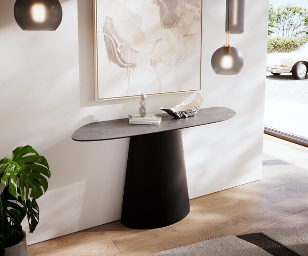 DELIFE Konzolový stůl Edge organický 140×40 cm keramika beton šedá Conos kov černá