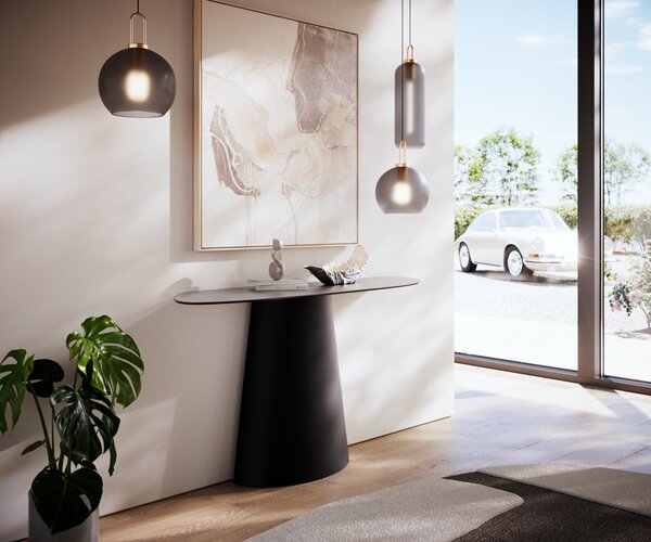 DELIFE Konzolový stůl Edge organický 140×40 cm keramika beton šedá Conos kov černá