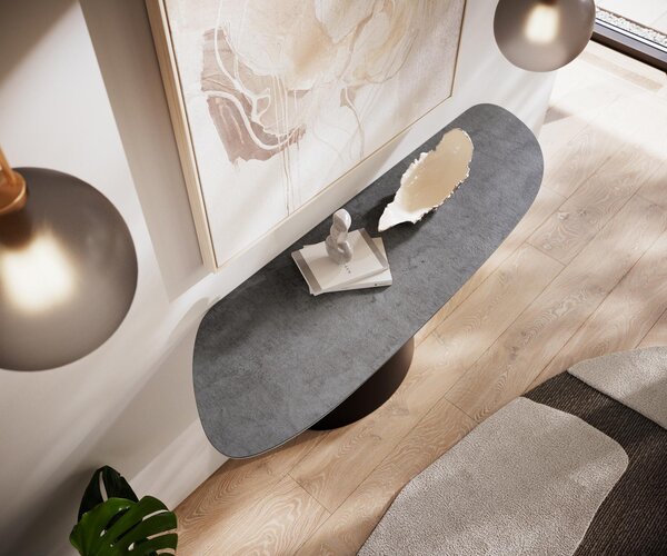 DELIFE Konzolový stůl Edge organický 140×40 cm keramika beton šedá Conos kov černá