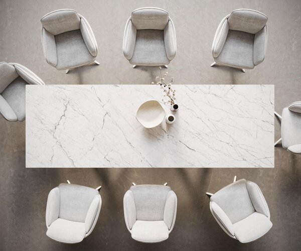 DELIFE Jídelní stůl Edge 300x100 keramika Laminam®Statuarietto bílá Estelar kulatý kov bílý
