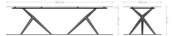 DELIFE Jídelní stůl Edge 300x100 keramika Laminam®Noir Desir hnědý Estelar kulatý kov černý