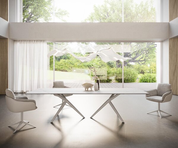 DELIFE Jídelní stůl Edge 300x100 keramika Laminam®Statuarietto bílá Estelar kulatý kov bílý