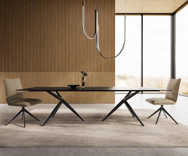 DELIFE Jídelní stůl Edge 300x100 keramika Laminam®Noir Desir hnědý Estelar kulatý kov černý