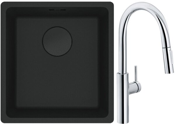 Franke Maris MRG 110-37 zlewozmywak 40x37 cm Fragranit + czarny mat z baterią kuchenną Pescara L Slide-In chrom (1250697760, 1150538940)