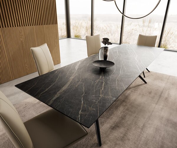 DELIFE Jídelní stůl Edge 300x100 keramika Laminam®Noir Desir hnědý Estelar kulatý kov černý