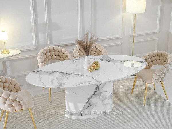 Designový oválný jídelní stůl 200x100 GERSON - bílý mramor