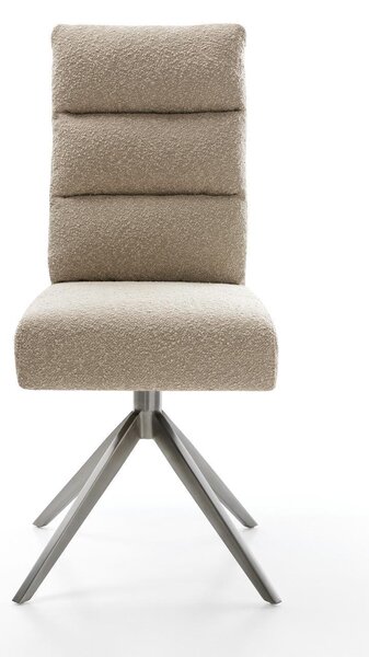 DELIFE Jídelní židle Pela-Flex bouclé tmavě béžová křížová podnož široká grafitová 360° otočná houpací funkce taštičkové pružiny