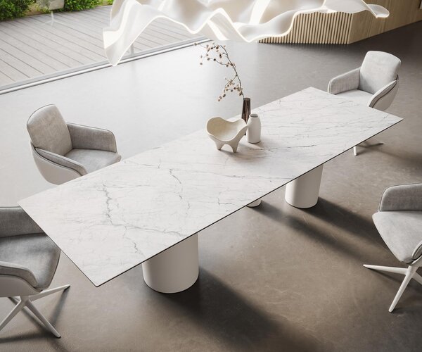 DELIFE Jídelní stůl Edge 300x100 keramika Laminam®Statuarietto bílá Troa kov bílá