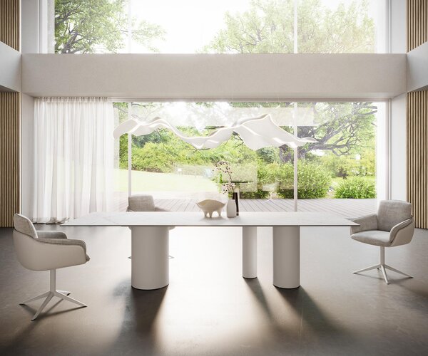 DELIFE Jídelní stůl Edge 300x100 keramika Laminam®Statuarietto bílá Troa kov bílá