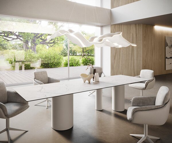 DELIFE Jídelní stůl Edge 300x100 keramika Laminam®Statuarietto bílá Troa kov bílá