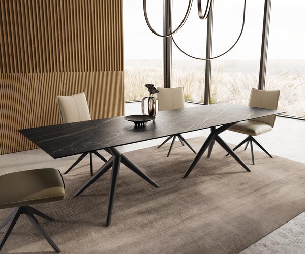 DELIFE Jídelní stůl Edge 300x100 keramika Laminam®Noir Desir hnědý Estelar kulatý kov černý