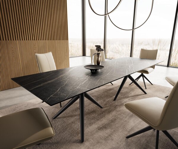 DELIFE Jídelní stůl Edge 300x100 keramika Laminam®Noir Desir hnědý Estelar kulatý kov černý