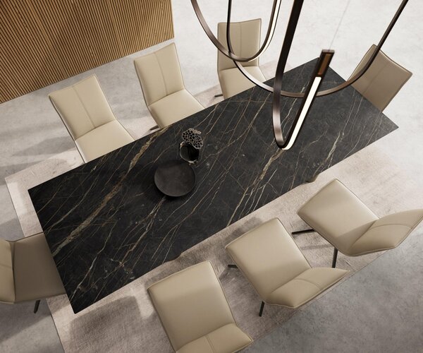 DELIFE Jídelní stůl Edge 300x100 keramika Laminam®Noir Desir hnědý Pilier kov titanový efekt