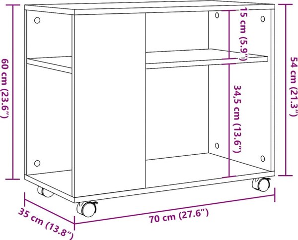 VidaXL Odkládací stolek na kolečkách 70 x 35 x 60 cm kompozit [853147] Barva: Bílá
