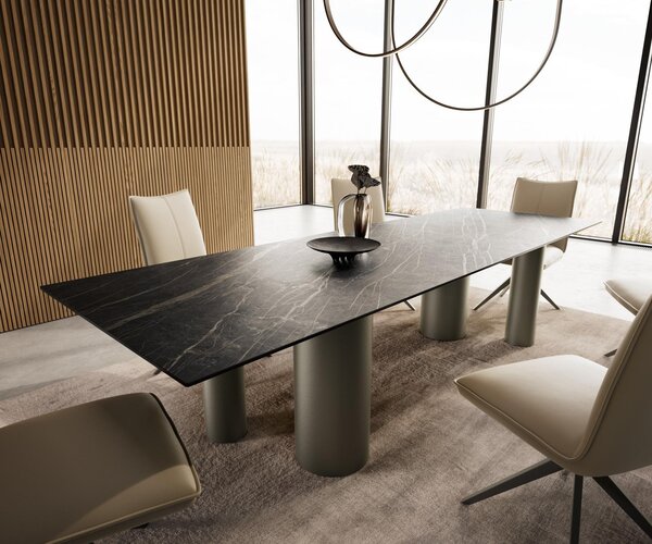 DELIFE Jídelní stůl Edge 300x100 keramika Laminam®Noir Desir hnědý Pilier kov titanový efekt