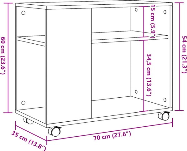 VidaXL Odkládací stolek na kolečkách 70 x 35 x 60 cm kompozit [853147] Barva: Bílá