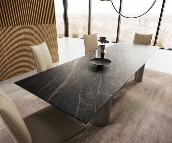 DELIFE Jídelní stůl Edge 300x100 keramika Laminam®Noir Desir hnědý Pilier kov titanový efekt