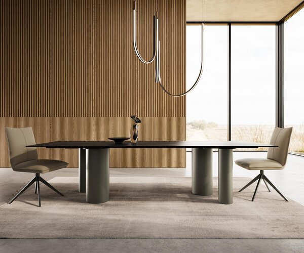 DELIFE Jídelní stůl Edge 300x100 keramika Laminam®Noir Desir hnědý Pilier kov titanový efekt