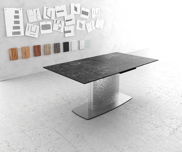 DELIFE Jídelní stůl Edge 180-220x90 keramika Laminam®Nero Greco antracitová Wave nerezová ocel rozkládací