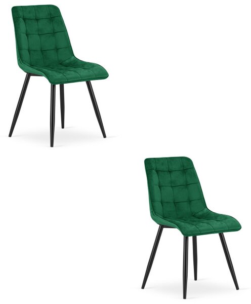 Set dvou jídelních židlí SPLIT sametové zelené / černé nohy (2 ks)