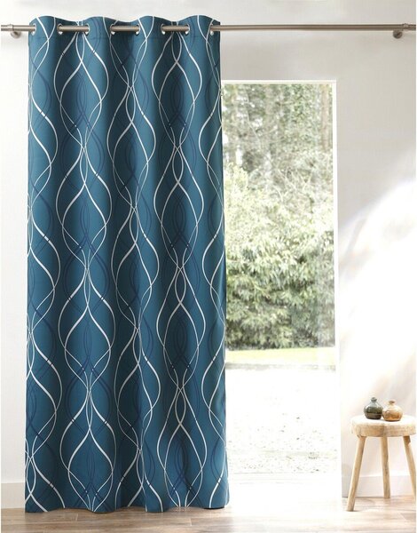 Zatemňovací závěs s potiskem vlnek zn. Colombine® smaragdová 140x160 cm