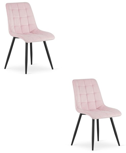 Set dvou jídelních židlí SPLIT sametové světle růžové / černé nohy (2 ks)