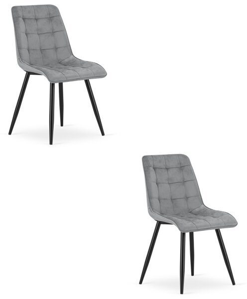Set dvou jídelních židlí SPLIT sametové světle šedé / černé nohy (2 ks)