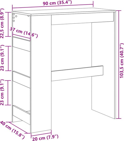 VidaXL Barový stůl s regály 90 x 40 x 103,5 cm kompozit [854377] Barva: Staré dřevo