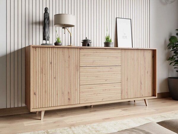 Široká komoda s dvířky a šuplíky PRESIDIO - dub artisan