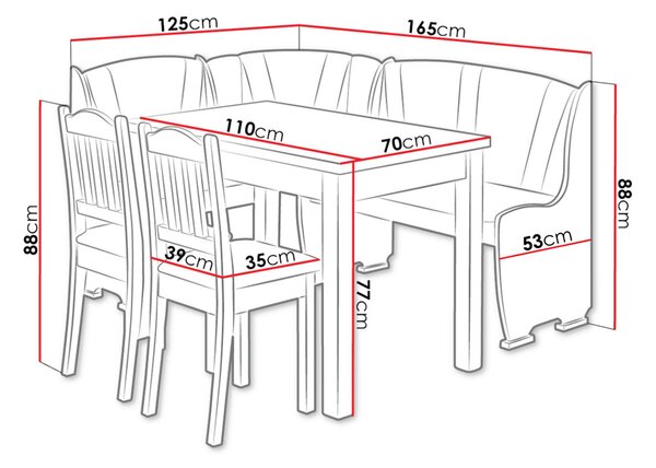Rohová lavice do kuchyně s 2 židlemi HERFORD - hnědá / béžovohnědá