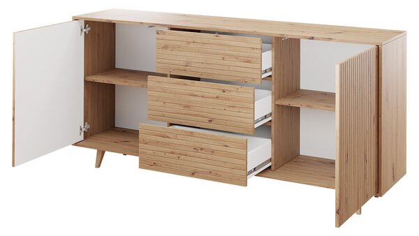 Široká komoda s dvířky a šuplíky PRESIDIO - dub artisan