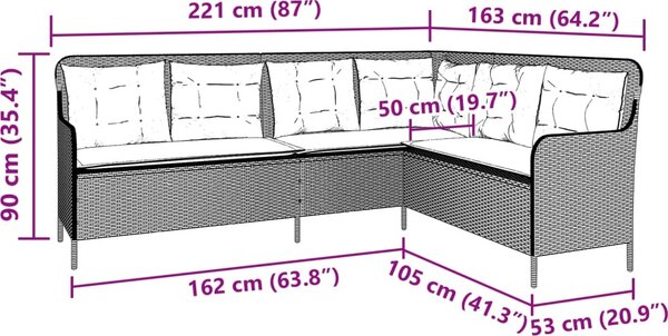 VidaXL Zahradní pohovka ve tvaru L s poduškami světle šedá polyratan [369003] Barva: Černá a krémově bílá