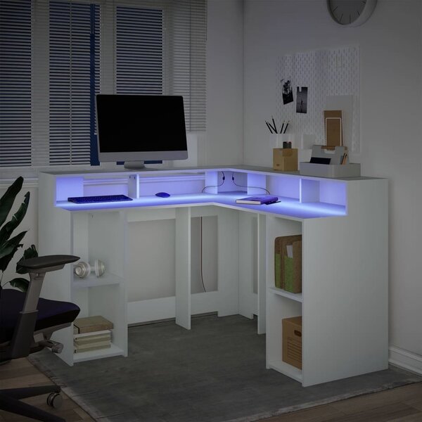 VidaXL Psací stůl s LED světly 130x130x91 cm kompozitní dřevo [3309447] Barva: Betonová šedá