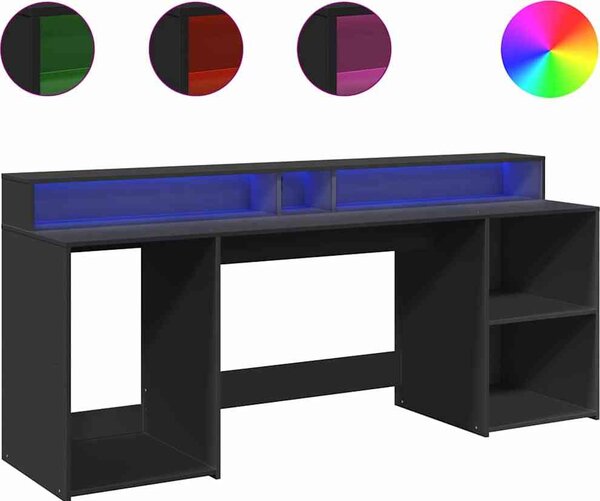 VidaXL Psací stůl s LED světly 200 x 55 x 91 cm kompozitní dřevo [3309440] Barva: Bílá