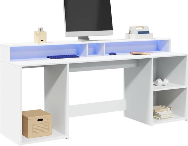 VidaXL Psací stůl s LED světly 200 x 55 x 91 cm kompozitní dřevo [3309440] Barva: Bílá
