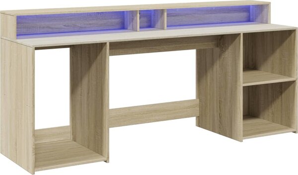 VidaXL Psací stůl s LED světly 200 x 55 x 91 cm kompozitní dřevo [3309440] Barva: Bílá