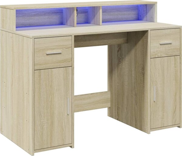 VidaXL Psací stůl s LED světly 120 x 55 x 91 cm kompozitní dřevo [3309418] Barva: dub sonoma