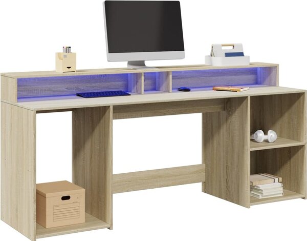 VidaXL Psací stůl s LED světly 200 x 55 x 91 cm kompozitní dřevo [3309440] Barva: Bílá