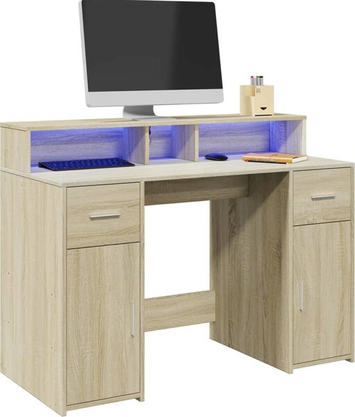 VidaXL Psací stůl s LED světly 120 x 55 x 91 cm kompozitní dřevo [3309418] Barva: dub sonoma